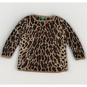 VTG Lauren Ralph Lauren Hand Knit Sweater Size M Petite Animal Print Women’s